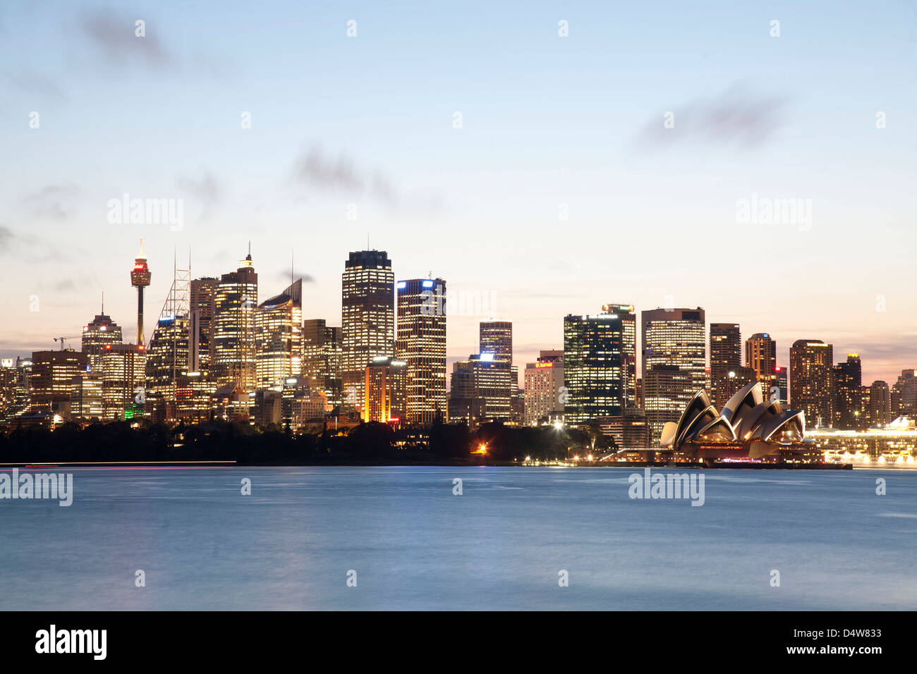 Panoramic view of a sunset over Sydney Opera House and Central Business District Sydney Australia Stock Photo