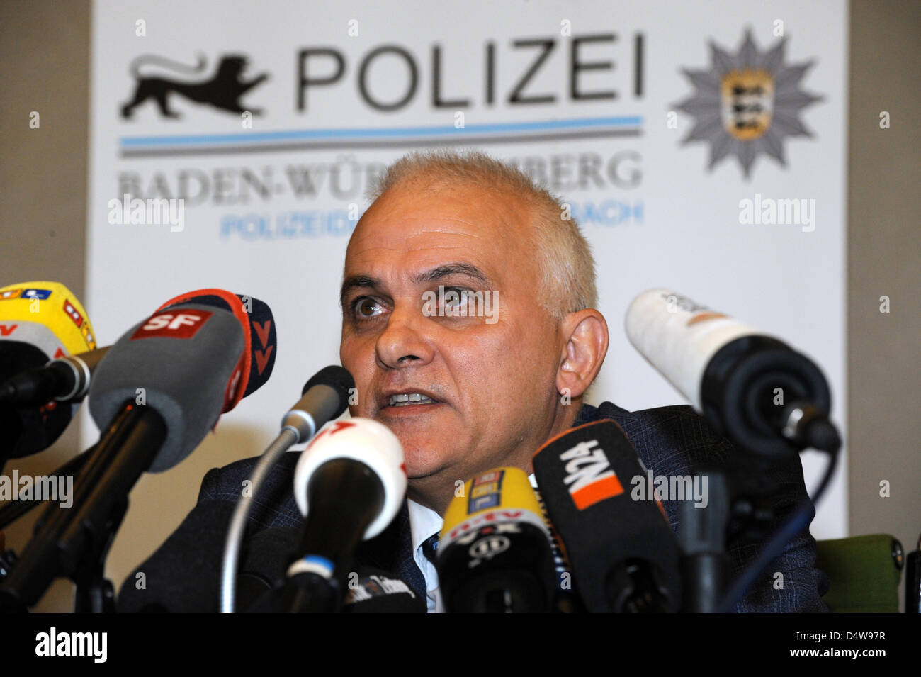 Regional attourney general Uwe Schlosser during a press conference in Loerrach, Germany, 20 September 2010. The previous night, a woman killed her ex-partner and their five-year-old son with explosives at their apartment before entering the nearby hospital, where she shot and killed an employee and wounded several others. She was then shot and killed by police officers. Photo: PATR Stock Photo