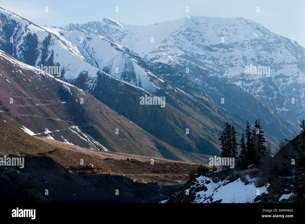 Aerial view of snowy mountain valley Stock Photo - Alamy