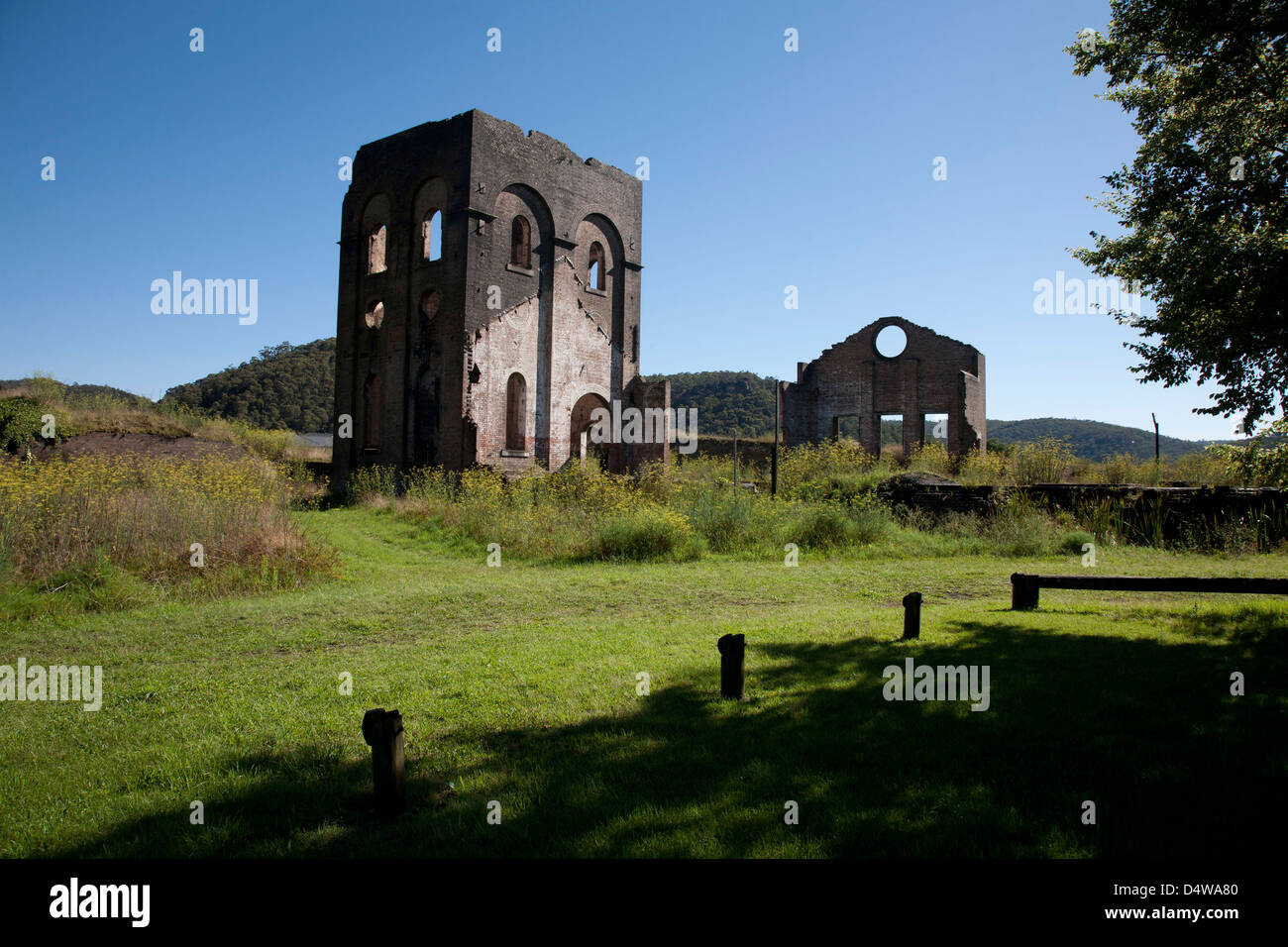 Remains of the first commercial steel making blast furnace operated in Australia at  Lithgow Stock Photo