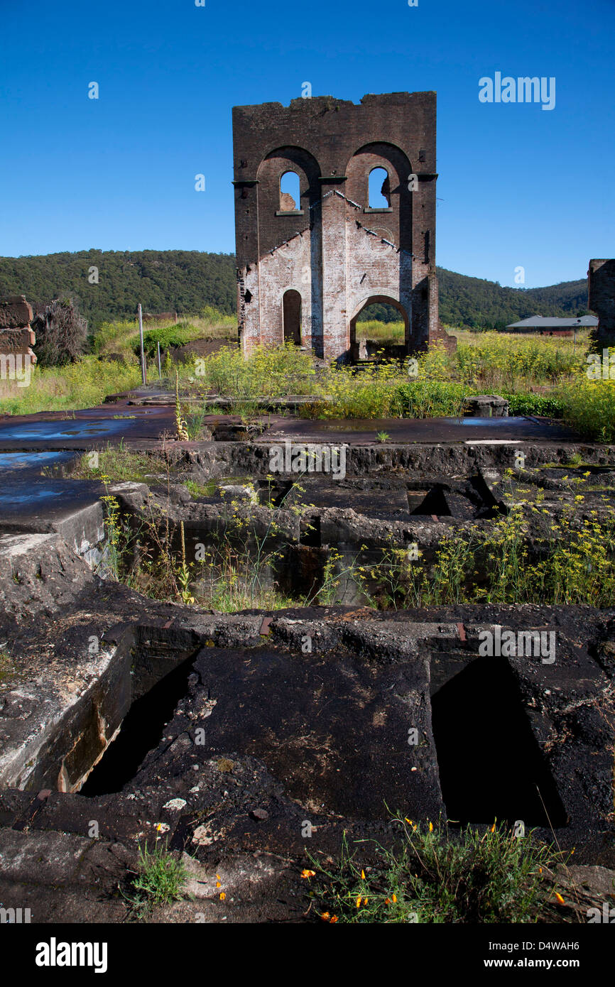 Remains of the first commercial steel making blast furnace operated in Australia at  Lithgow Stock Photo