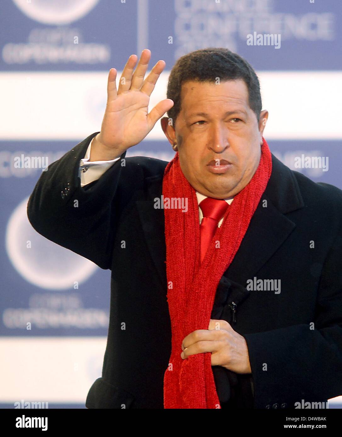 (FILE) A file picture dazed 18 December 2009 of Venezuelan President Hugo Chavez at the UN Climate Conference in Copenhagen, Denmark. The opposition to Venezuelan President Hugo Chavez has learnt the lesson from 2005: on Sunday, they will field candidates in the country's legislative election. More than a dozen parties unite in the alliance 'Mesa de la Unidad Democratica', the 'Tab Stock Photo