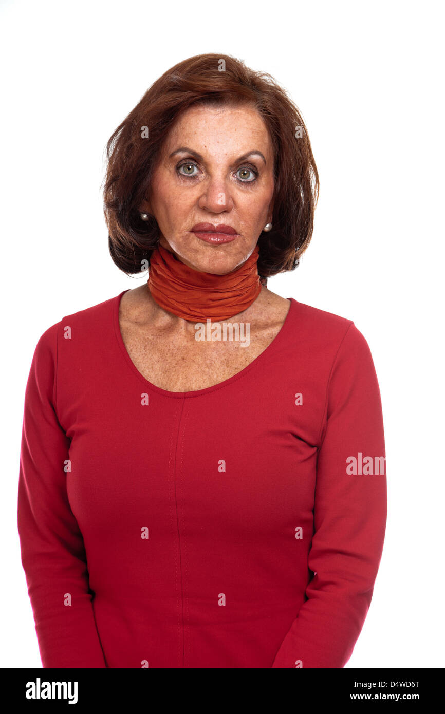 Elderly brunette woman in red hi-res stock photography and images - Alamy