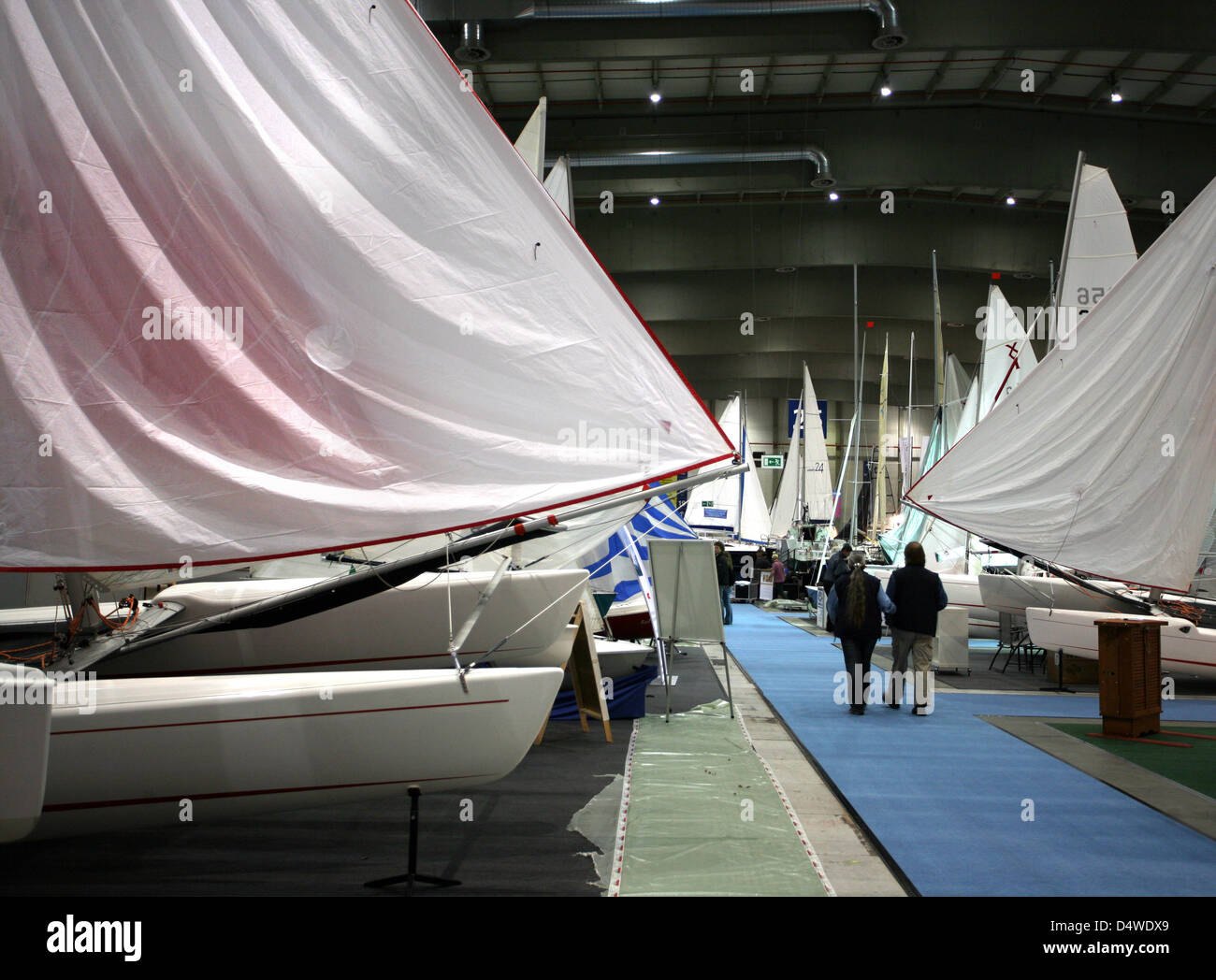 View over sailing boats at 'Boat and Fun Berlin' trade fair in Berlin, Germany, 24 November 2010. More than 600 exhibitors showcase the their products and services from 24 to 28 November. Photo: Stephanie Pilick Stock Photo