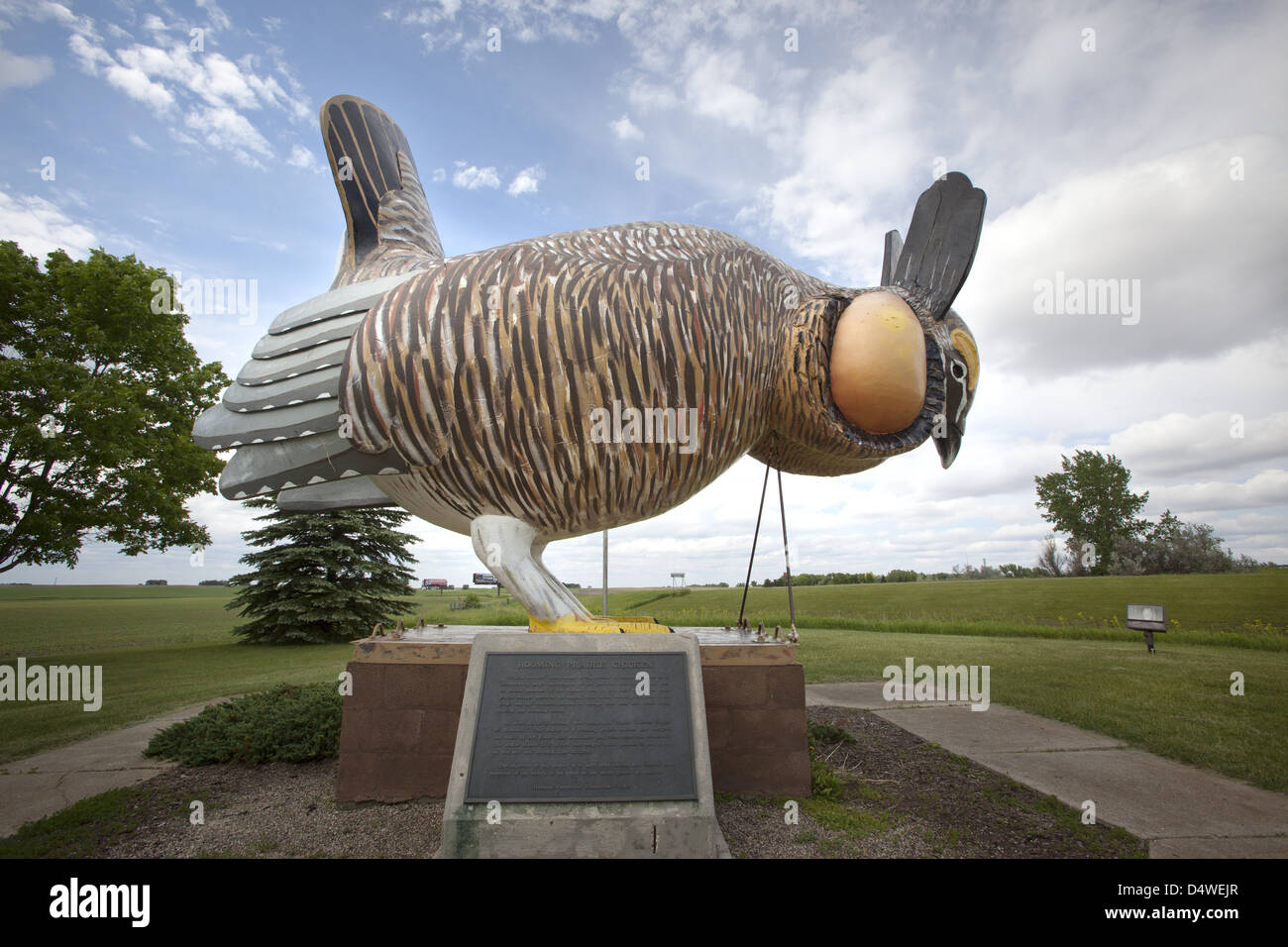 Detail of the Booming Prairie Chicken Statue at Rothsay, Minnesota Stock Photo