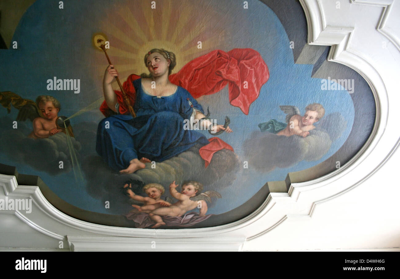 The Netherlands Holland Amsterdam Keizersgracht 64 Ceiling Painting Clouds Sky Putti Stock Photo