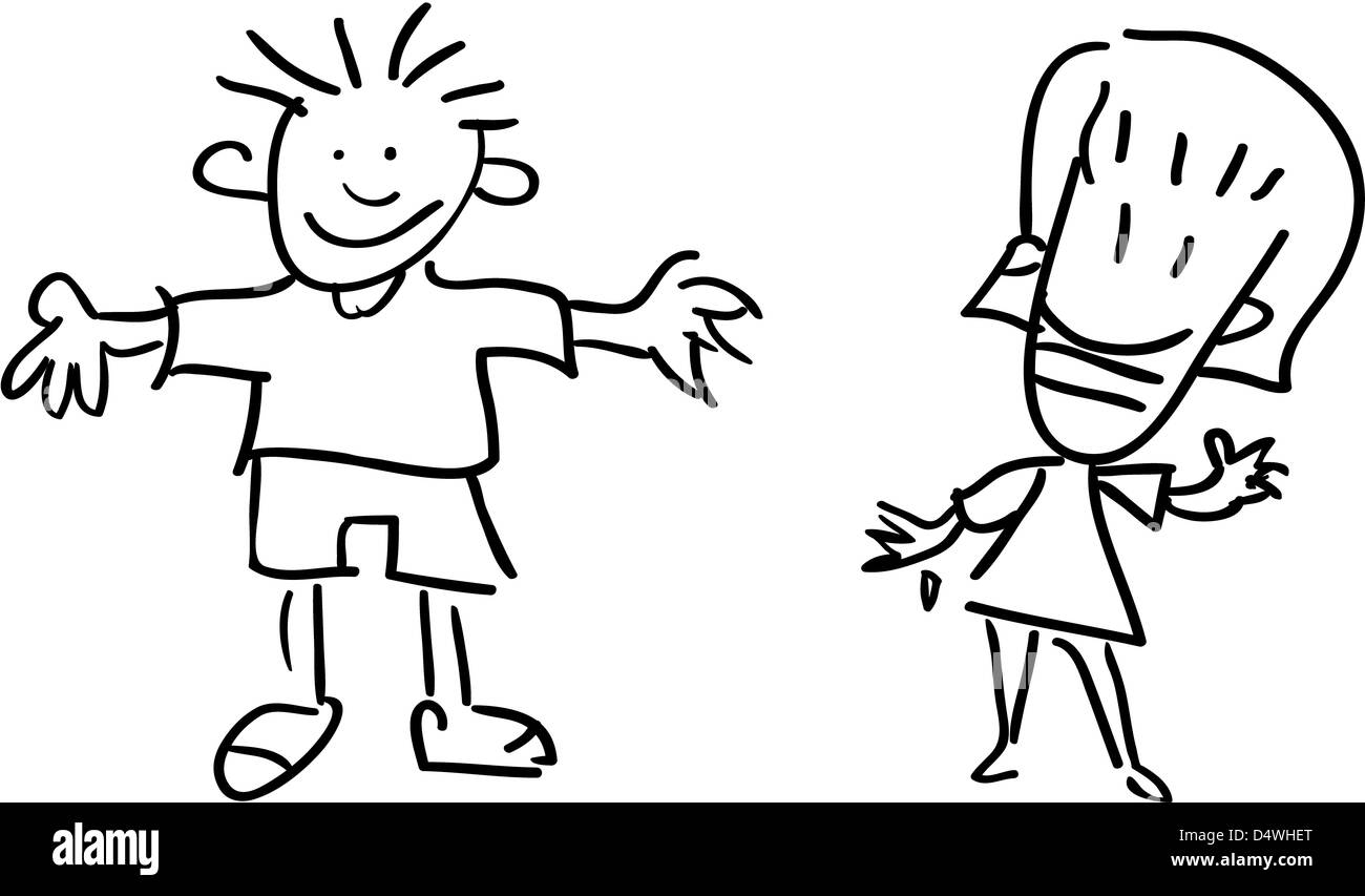 Boy And Girl Illustration Black And White Vector Stock Photo Alamy