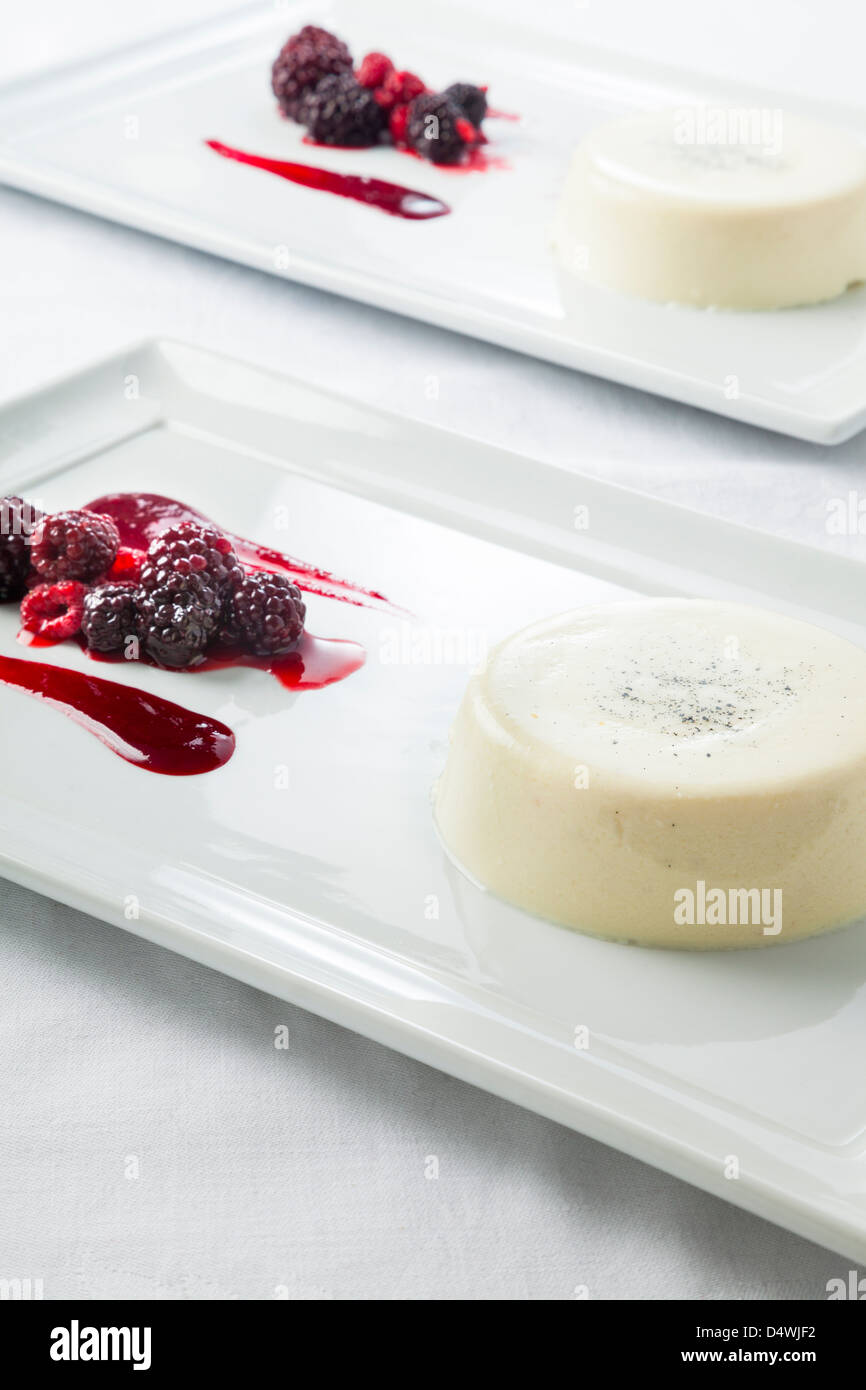 Vanilla panna cotta with mixed berries Stock Photo