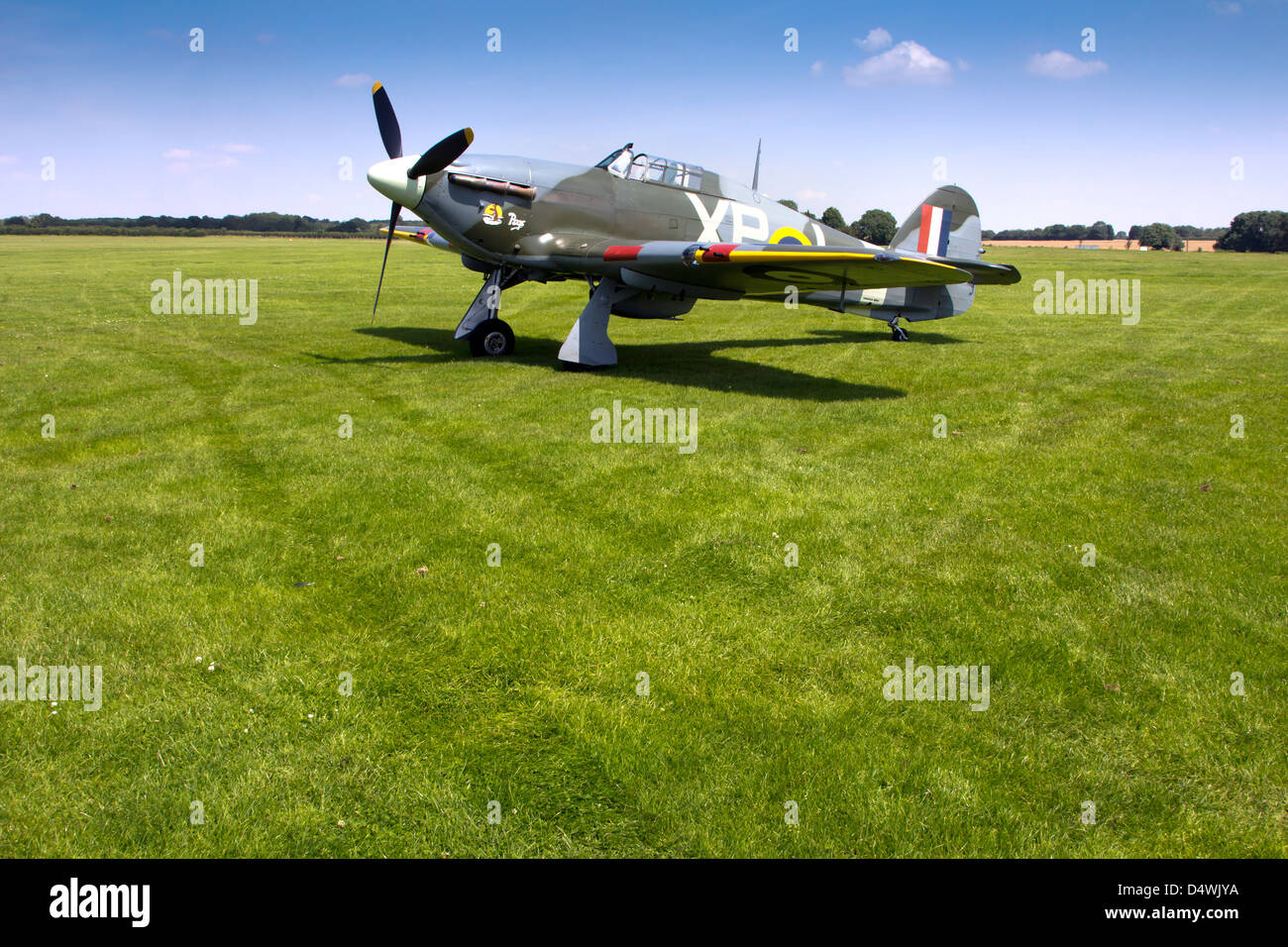 Hurricane Mk.IIb BE505 'XP-L' is part of Peter Teichman's 'Hangar 11 Collection' based at North Weald. Stock Photo