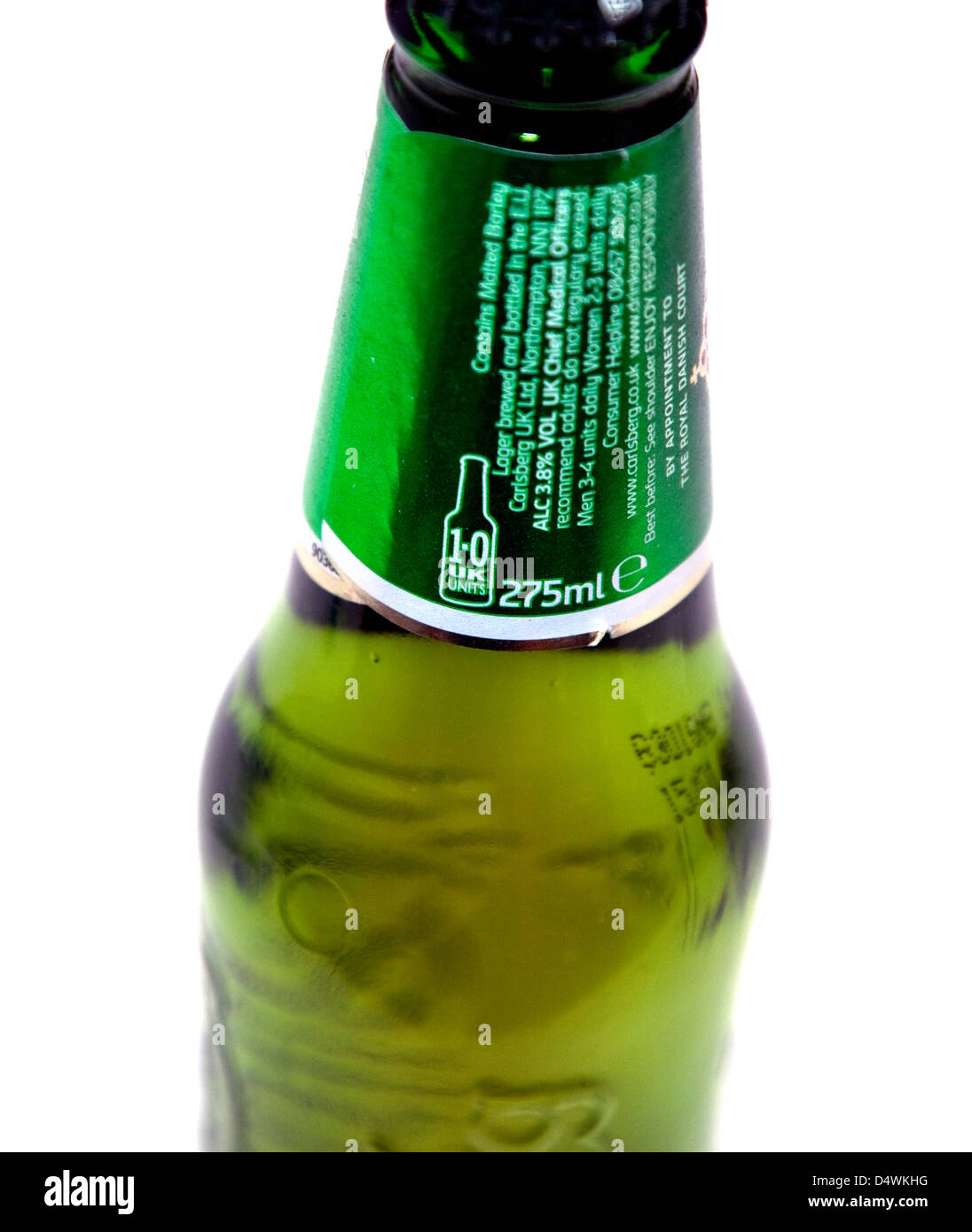 One unit of alcohol information on beer bottle label, London Stock Photo