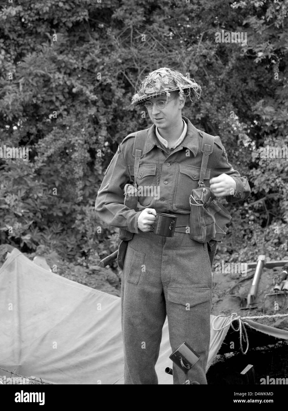 Reenactor portraying a World War II British soldier at Northampton & Lamport railways 1940's weekend Stock Photo