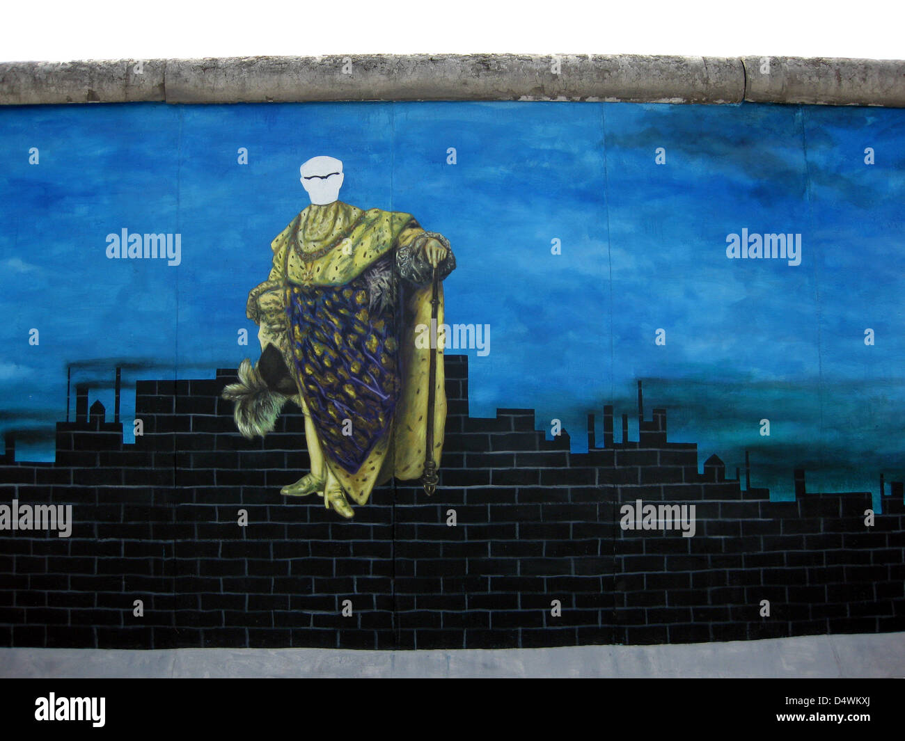 The artwork by Karsten Wenzel, 'Die Beständigkeit der Ignoranz' (The stability of ignorance), is pictured on a section of the Berlin Wall at the East Side Gallery on Mühlenstrasse in Berlin, Germany, in August 2009. The concrete parts of the Berlin Wall between Ostbahnhof and Warschauer Strasse were painted by international artists after the opening of the inner-German border in November 1989. Photo: Dieter Palm Stock Photo