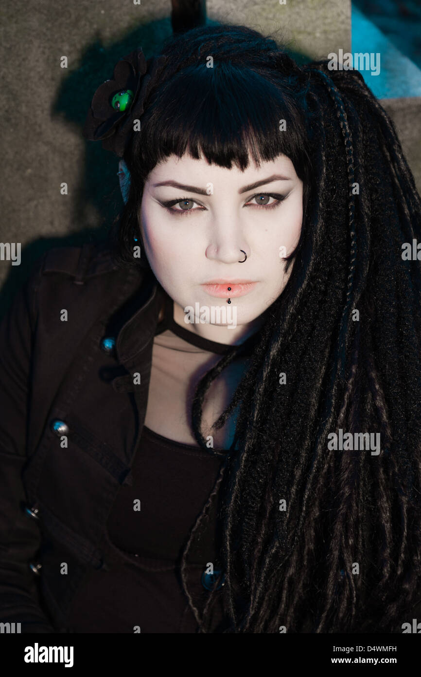 Gothic girl on cemetery Stock Photo Alamy