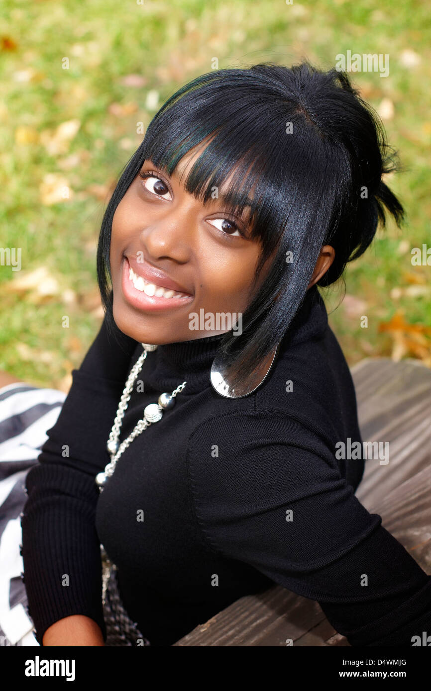 A Black Teenage Girl With Short Hair Stock Photo 54654728 Alamy