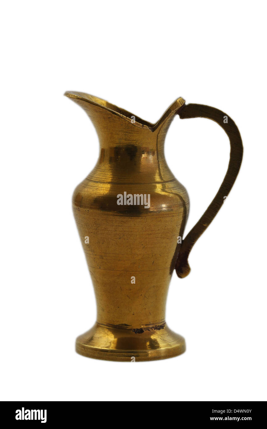 Vintage miniature brass jug isolated on white Stock Photo