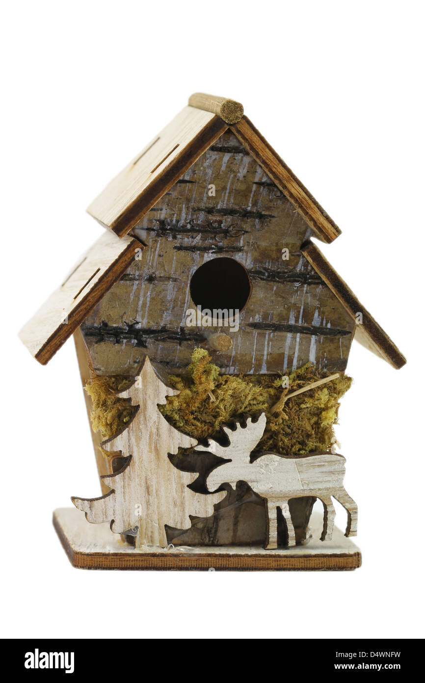 Miniature bird feeder isolated on white Stock Photo