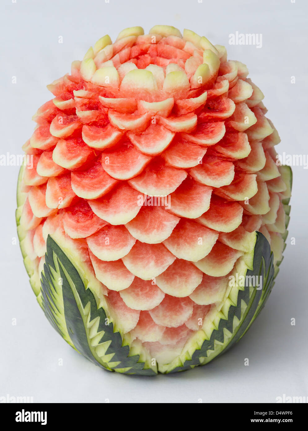 Watermelon Thai fruit carving isolated on white Stock Photo