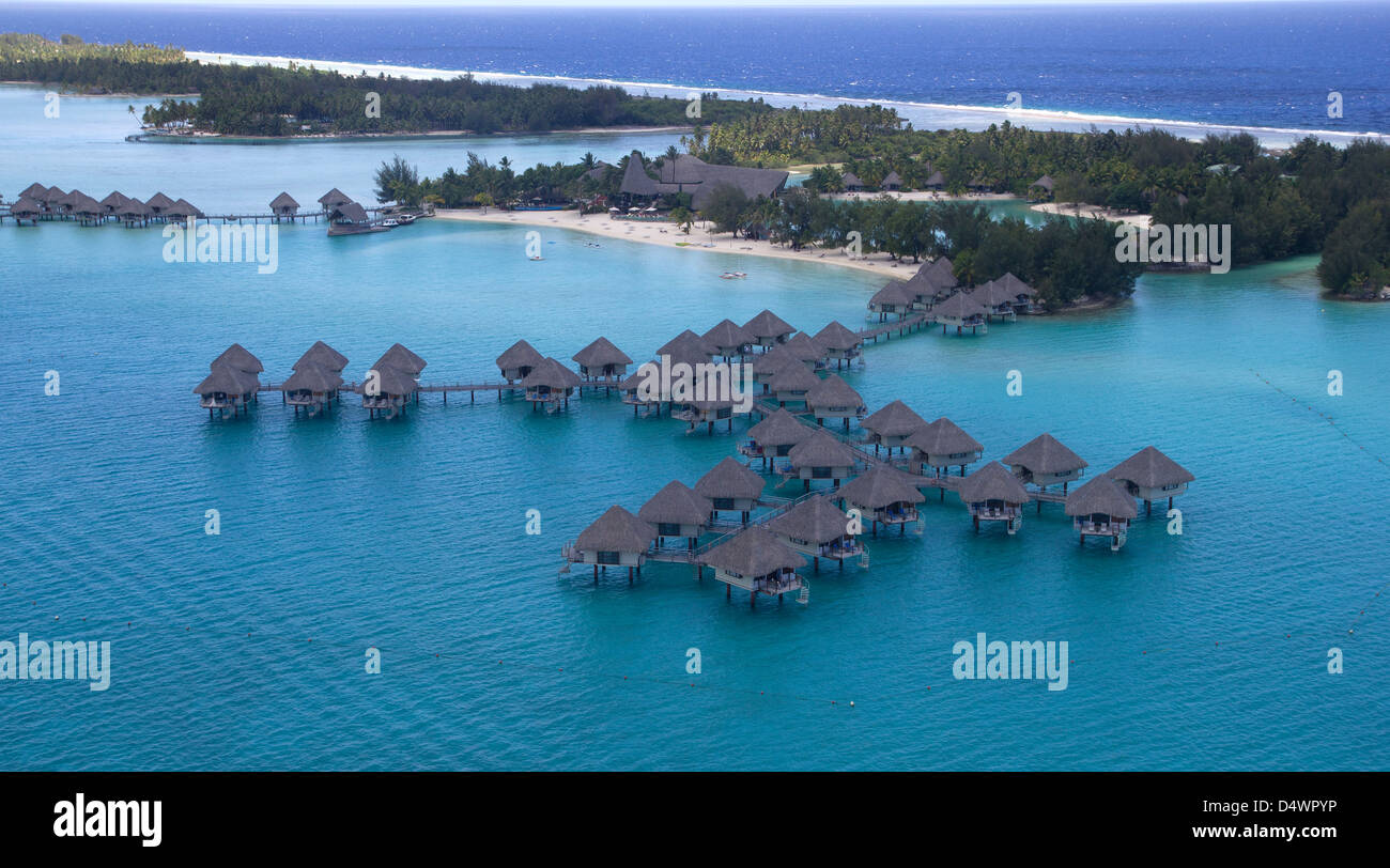 aerial view of an over water resort Stock Photo