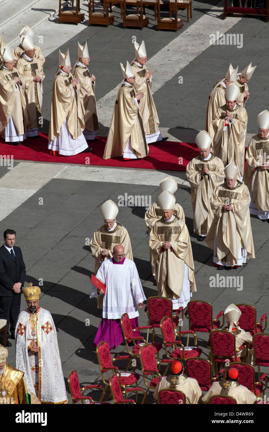 Cardinals assembled at the inaugural mass of Pope Francis I in St Peter's Square Stock Photo