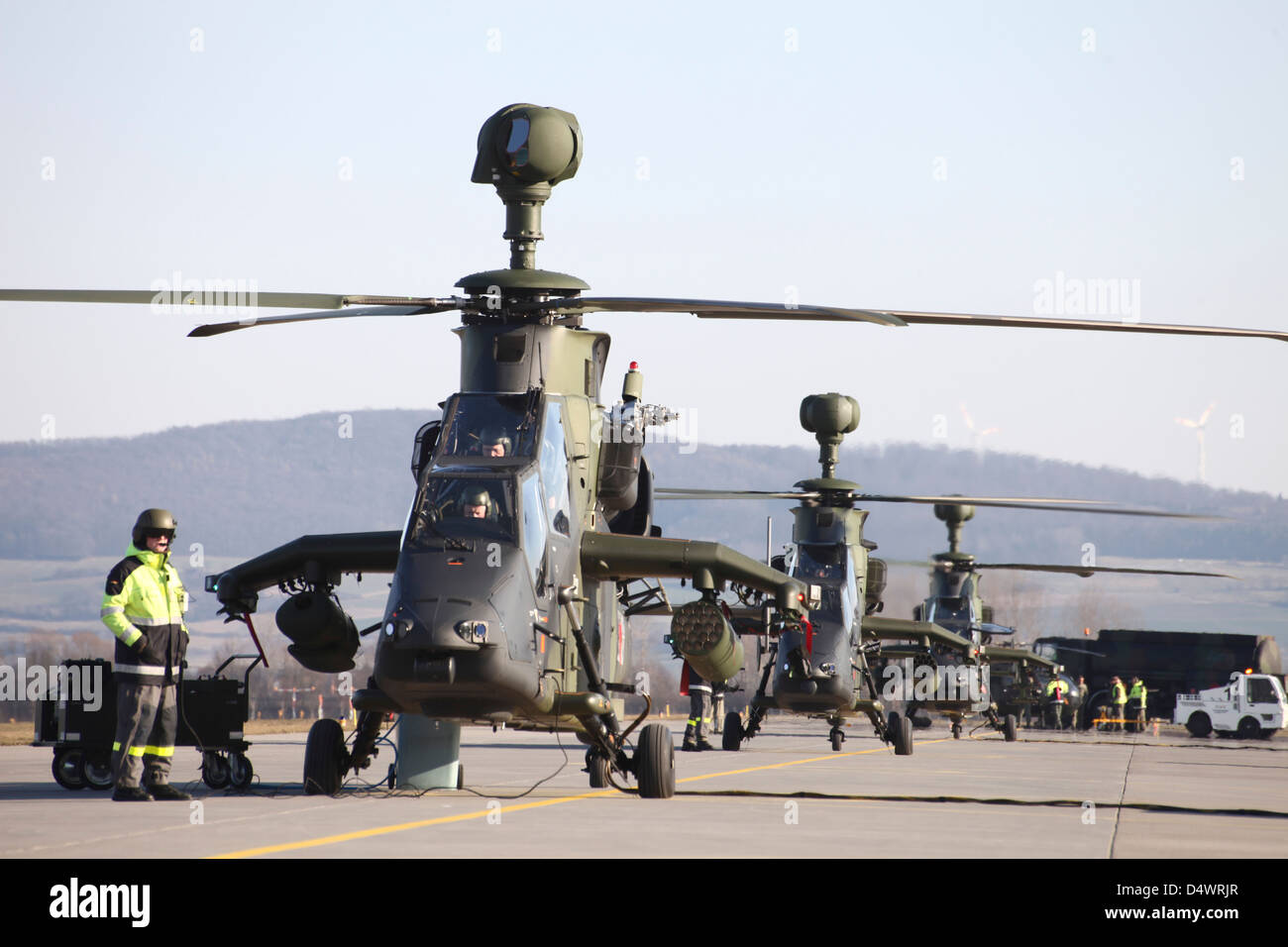 German Tiger Eurocopters at Fritzlar Airfield, Germany, in preparation for Afghanistan deployment. Stock Photo