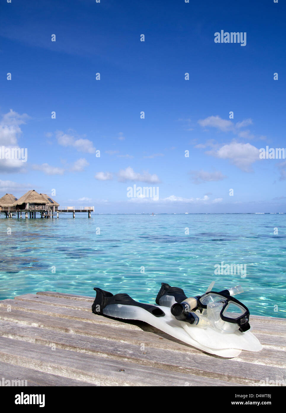 snorkeling equipment and lagoon Stock Photo