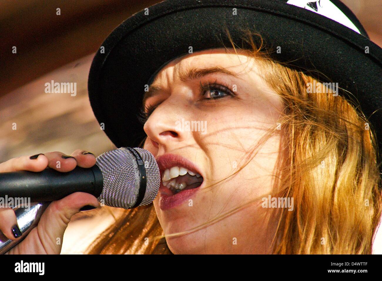 March 16, 2013 - Austin, Texas, U.S. - California based ZZ Ward knocks the crowd dead on the rooftop of Whole Foods World Headquarters in Austin,Texas on 03/16/2013 at a showcase day party hosted by Quantum Collective during SXSW.Ms. Ward's first album '''til the casket drops'' is in heavy rotation on alternative radio.She was widely regarded as one of the hottest acts of the music portion of the conference.(Credit Image: © Jeff Newman/Globe Photos/ZUMAPRESS.com) Stock Photo