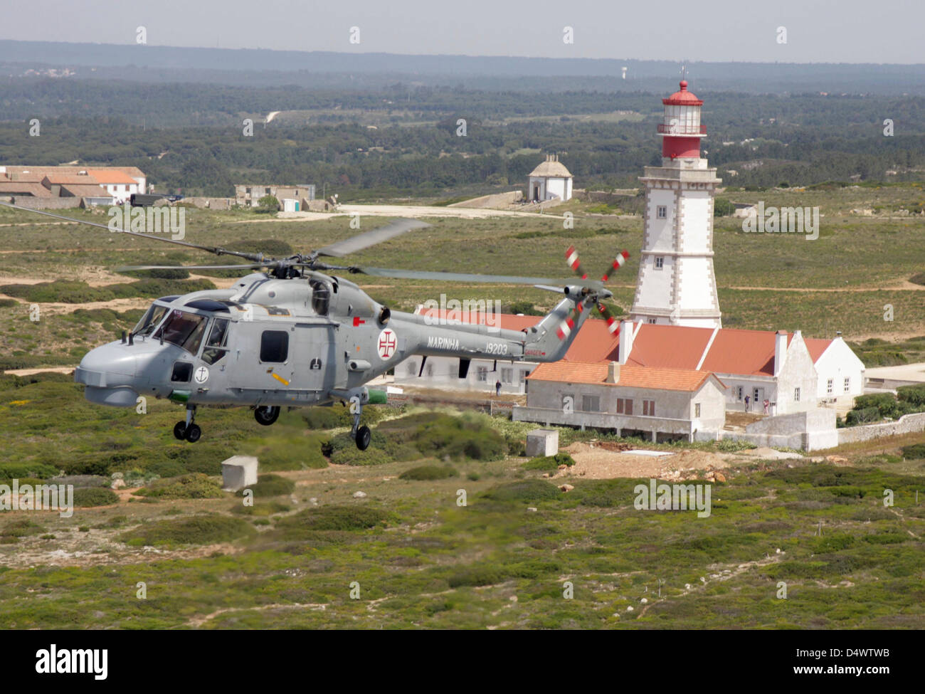 A Sea Lynx helicopter of the Portuguese Navy unit near Lisbon, Portugal. Stock Photo
