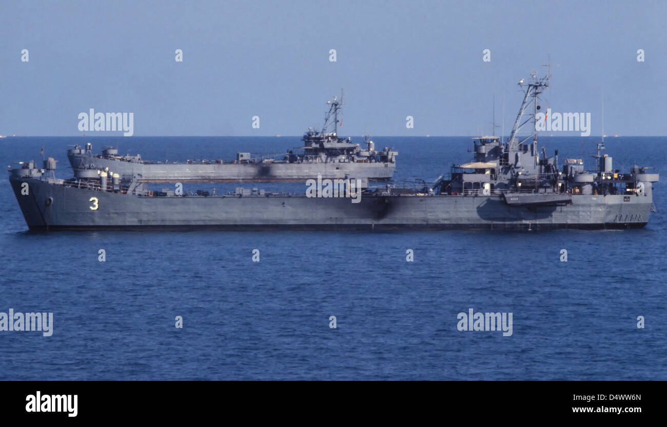 South Korean amphibious assault ships off the coast of Tok Sok Ri. Stock Photo