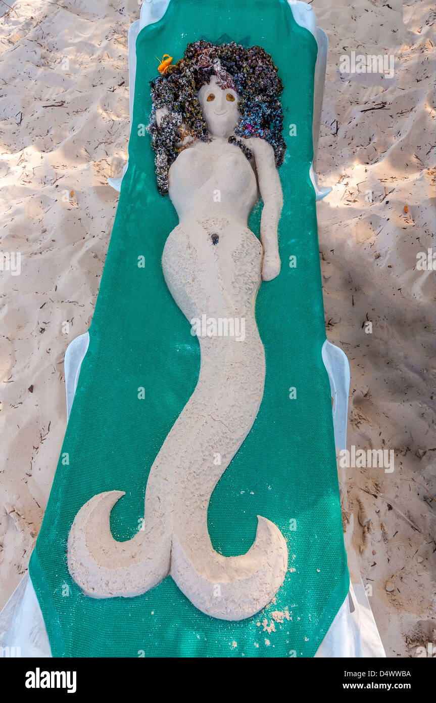 sand mermaid; beach; Riu Palace; hotel; Punta Cana; Dominican Republic; Caribbean Stock Photo