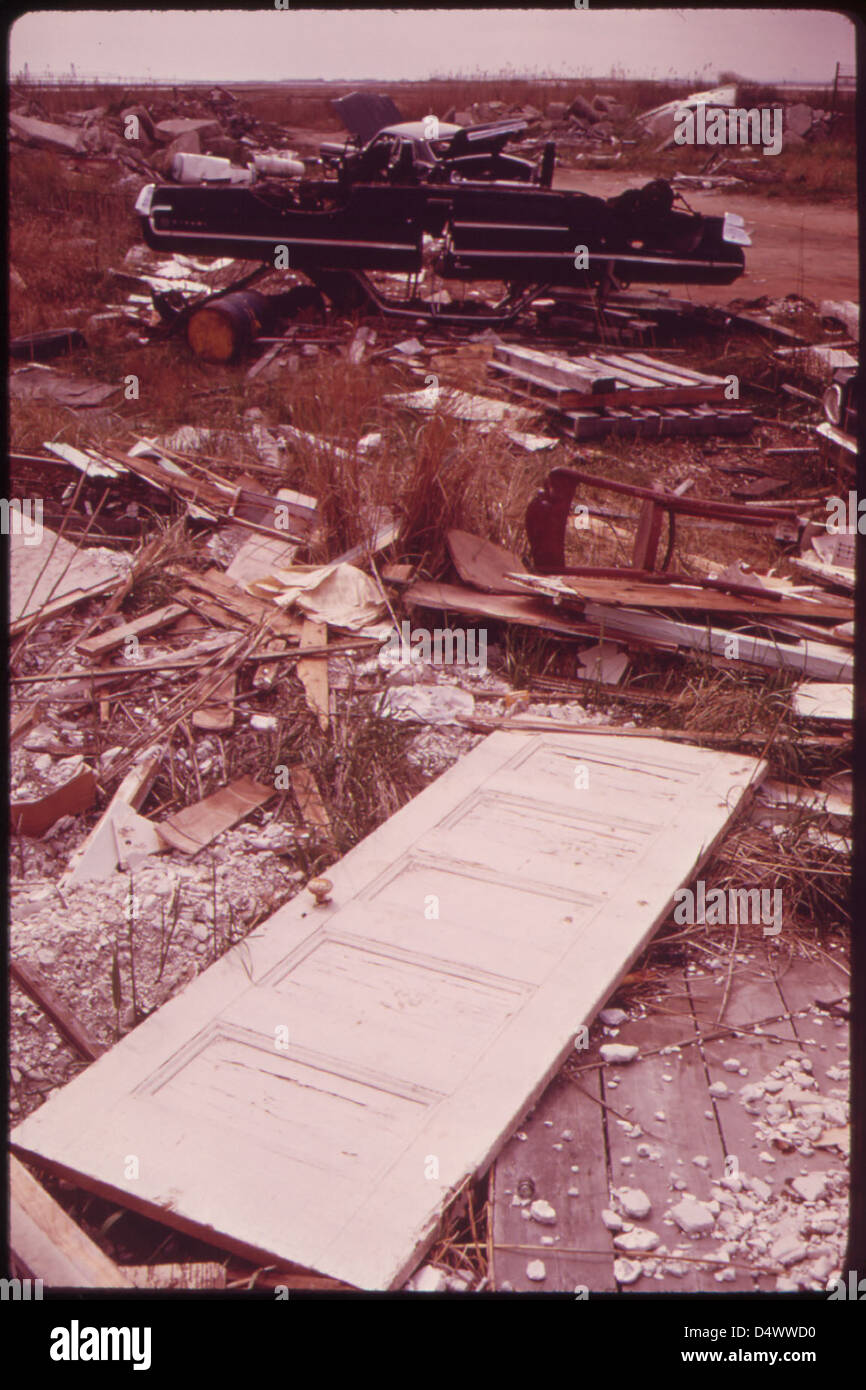 Trash from Construction near the Community of Broad Channel in Jamaica Bay 05/1973 Stock Photo