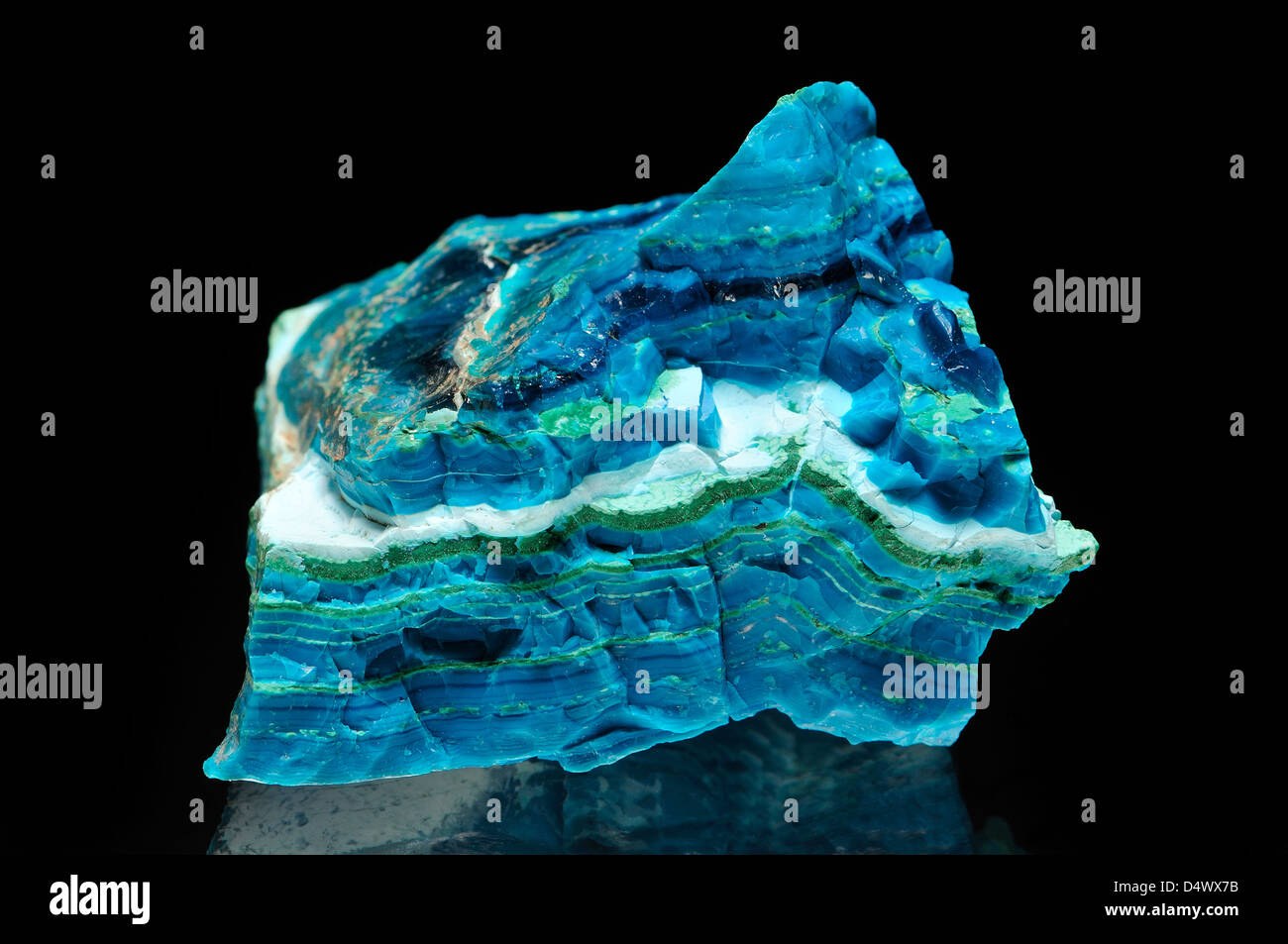 Chrysocolla [copper silicate hydroxide] banded with layers of malachite