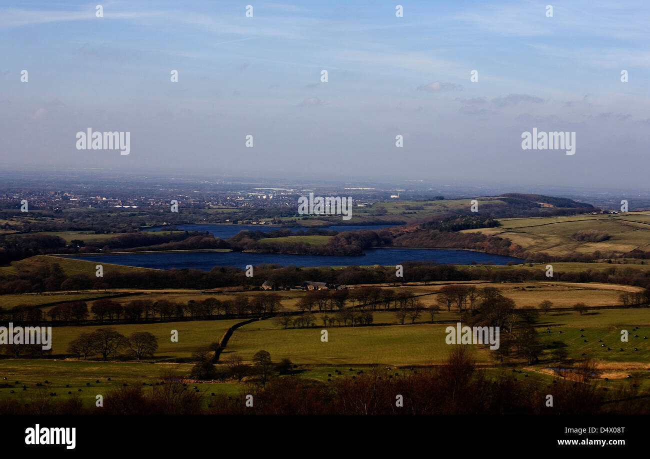Reservoirs beneath Rivington Pike Horwich Bolton Lancashire England