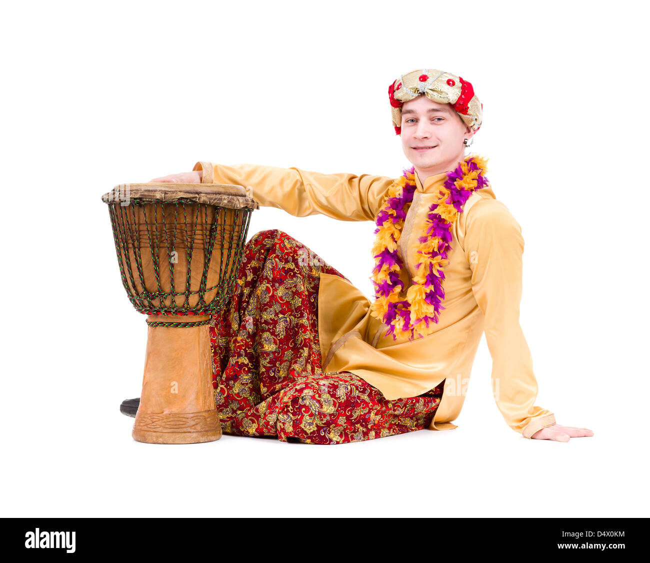 full length portrait of indian man with a drum Stock Photo