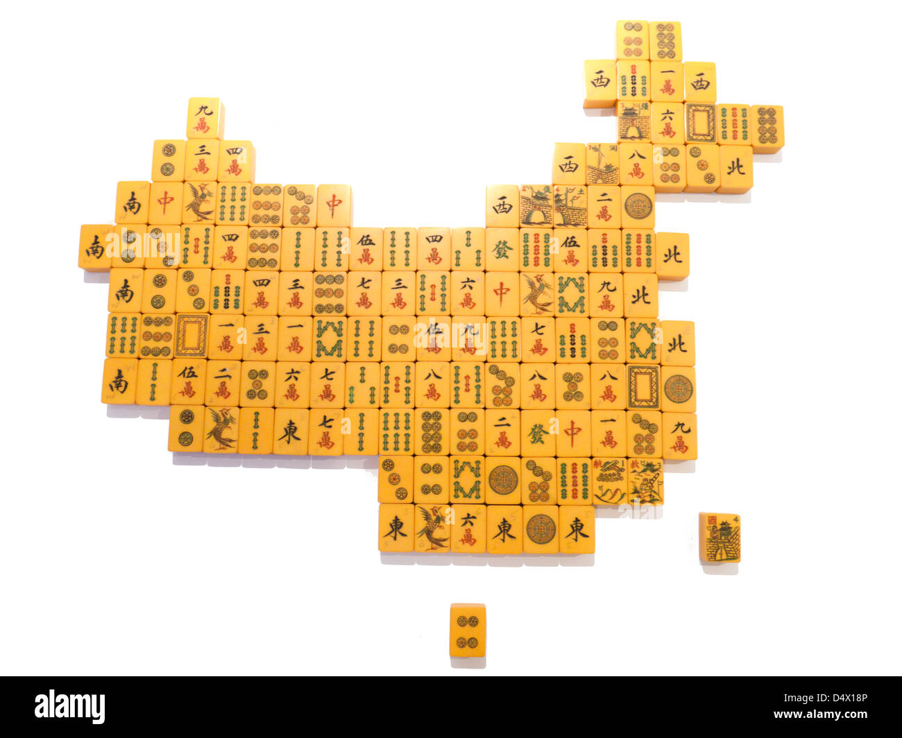An approximate 3D representation map of China made of Mah Jong tiles overview Stock Photo