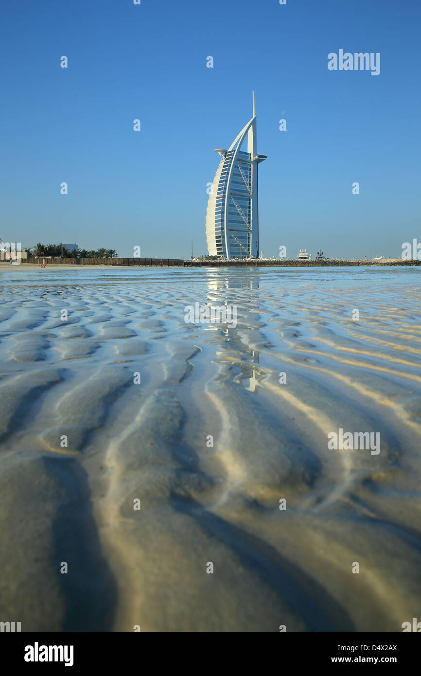 Burj Al Arab from Jumeirah Beach, Dubai, United Arab Emirates Stock Photo