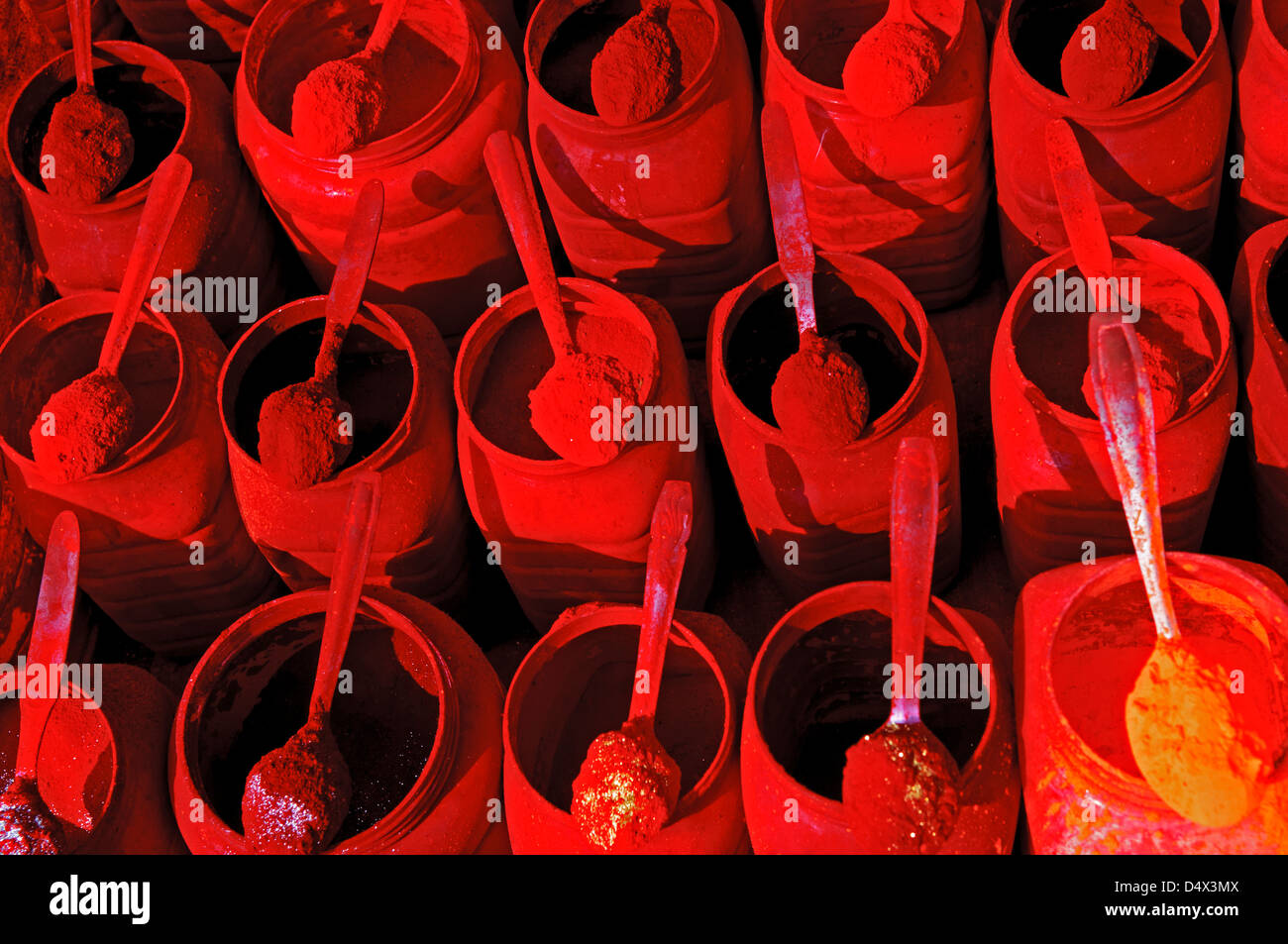 jars of red powder, india Stock Photo Alamy