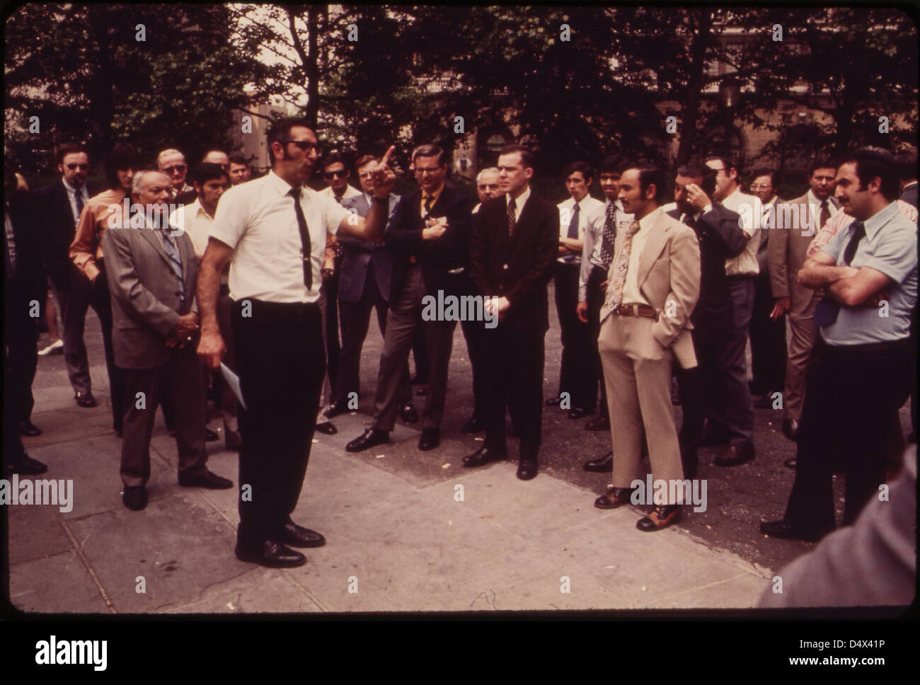 Preacher Draws Lunchtime Crowd in Lower Manhattan's Battery Park 05/1973 Stock Photo