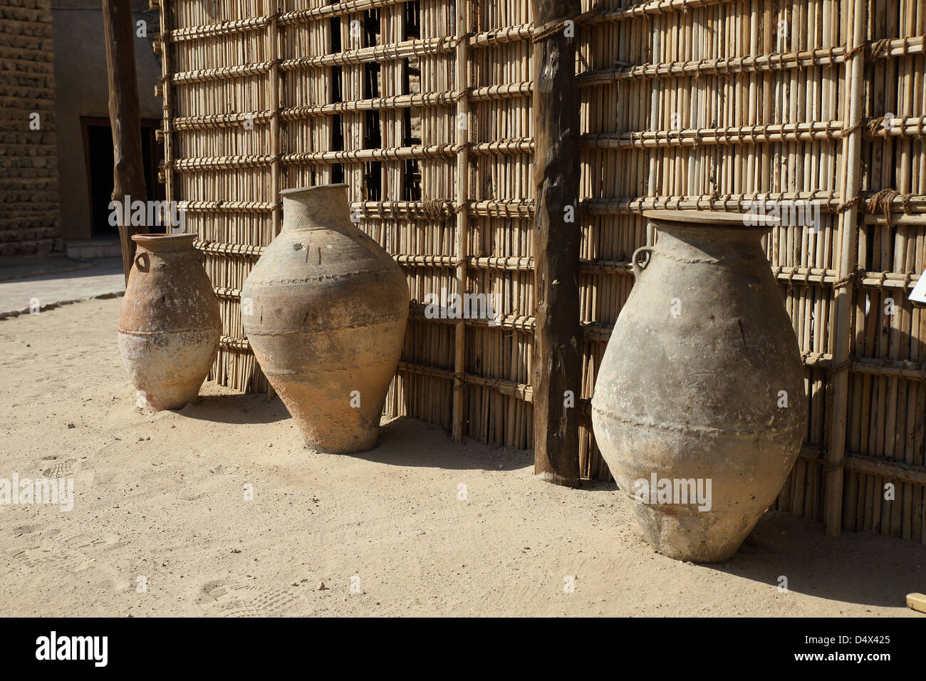 Clay pots on display at Dubai Museum, Dubai, United Arab Emirates Stock Photo