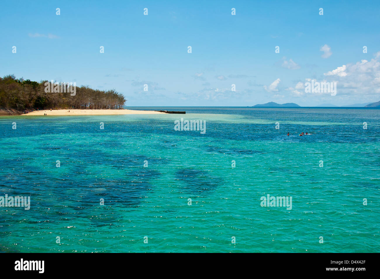 Great Barrier Reef, Australia. Snorkelers enjoy a sunny summer day near the beach at Green Island. Stock Photo