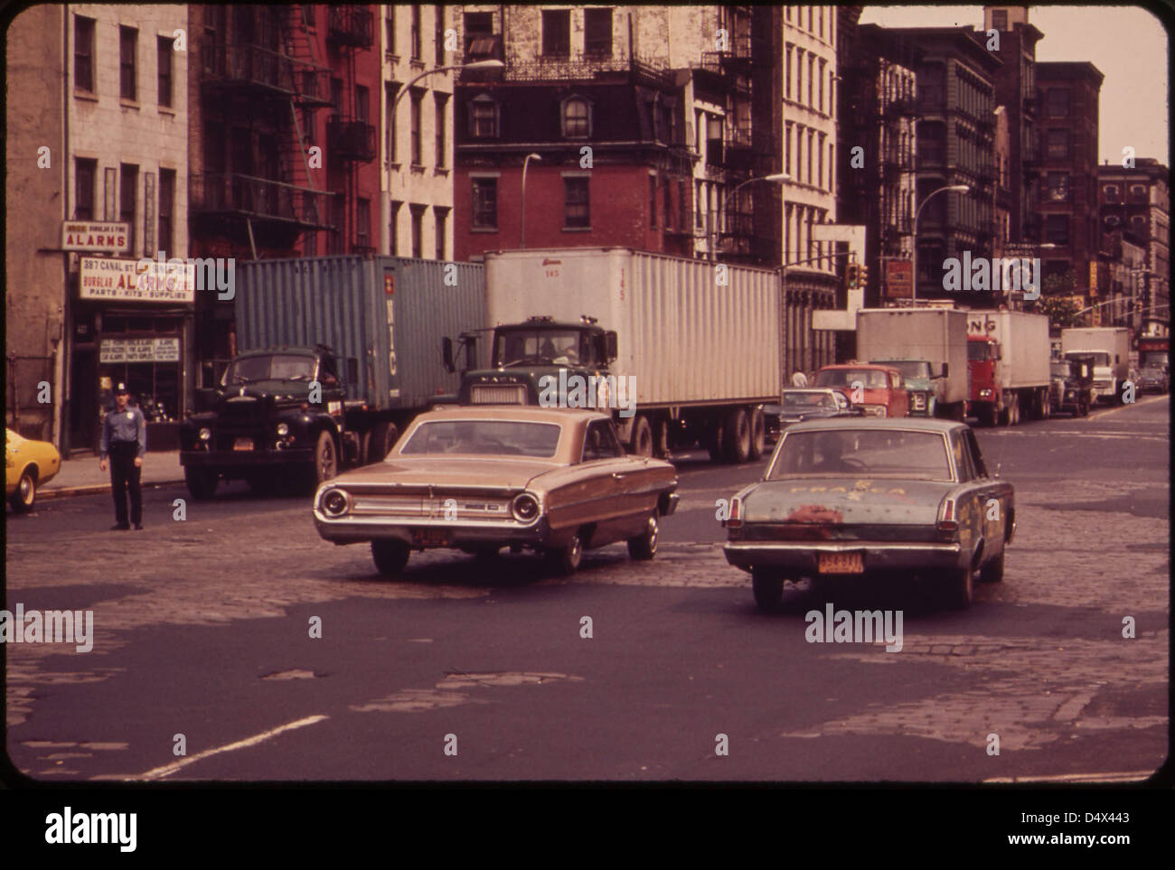 Holland Tunnel Traffic Is Lined Up on Canal Street 05/1973 Stock Photo