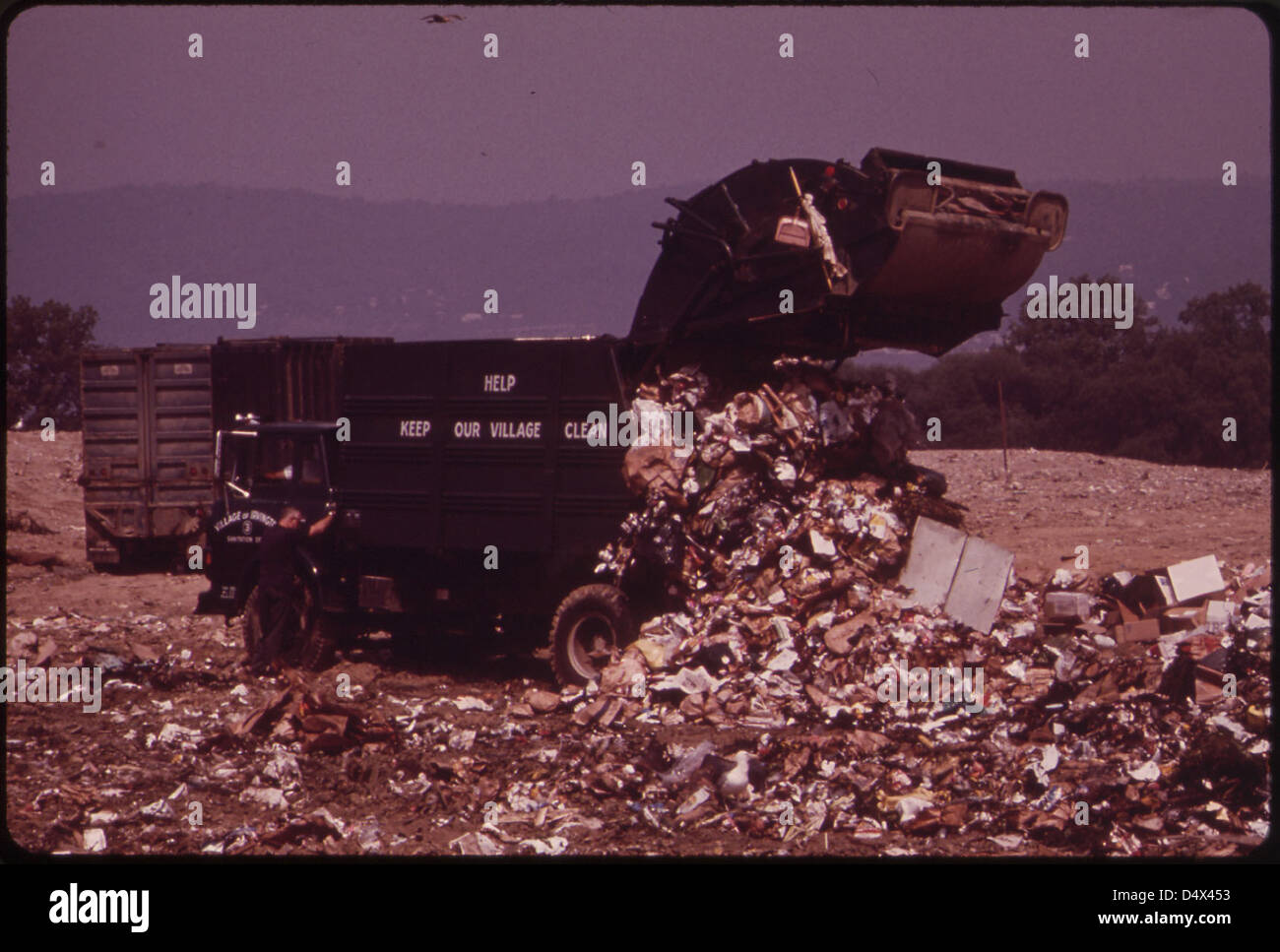 Dumping Garbage at the Croton Landfill Operation 08/1973 Stock Photo