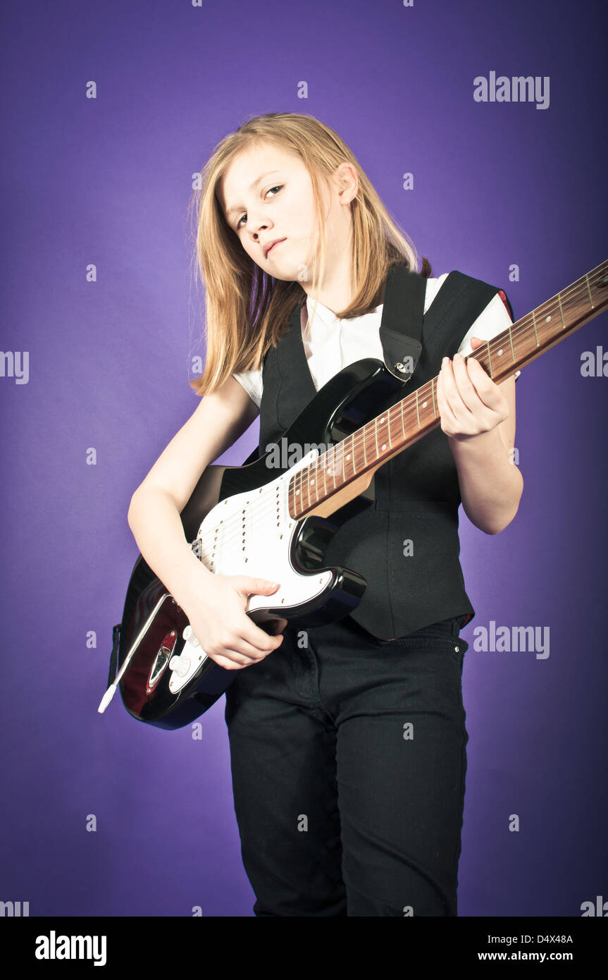Child with an electric guitar Stock Photo Alamy