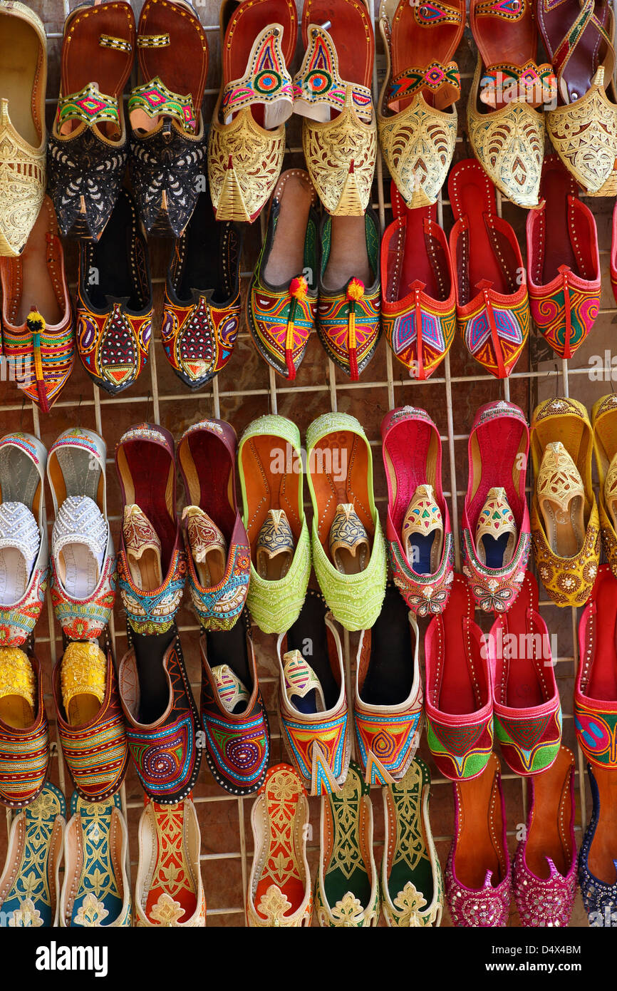 Colorful shoes on display at market in Dubai, United Arab Emirates Stock Photo