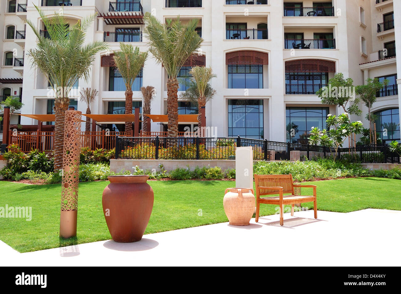 Building and recreation area of the luxury hotel, Saadiyat island, Abu Dhabi, UAE Stock Photo