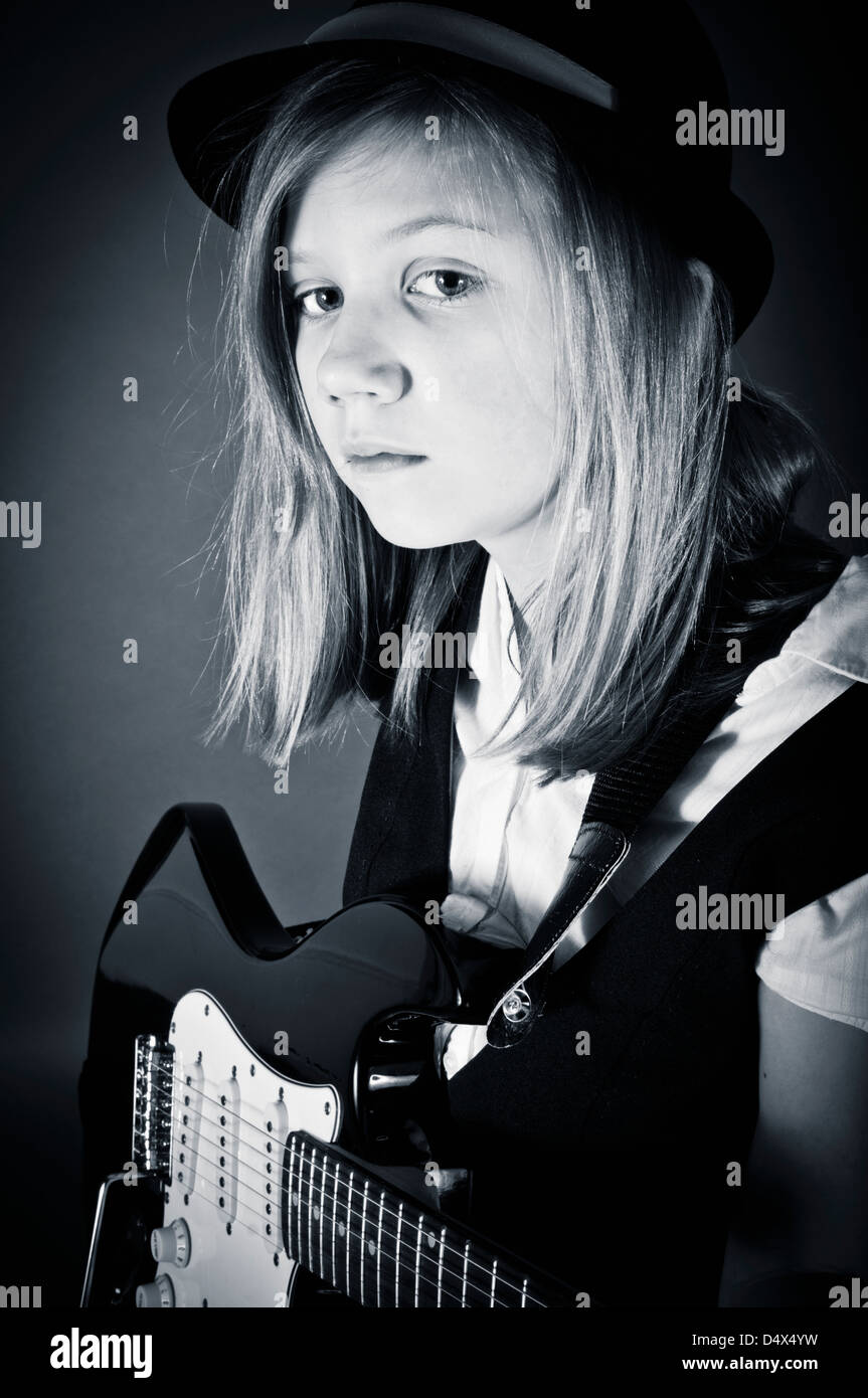 Young rock star with electric guitar Stock Photo Alamy