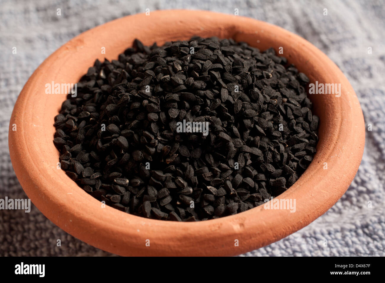 Nigella Seeds, also called Black Cumin, Kalonji, or onion seeds Stock Photo