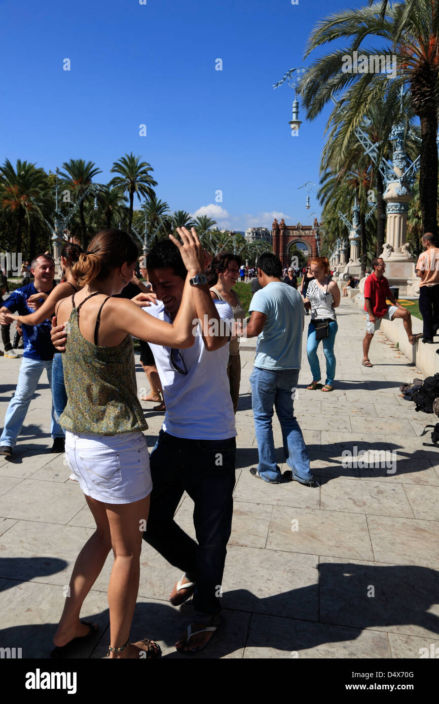 Danceing people at Passeig Lluis Companys, Barcelona, Spain Stock Photo