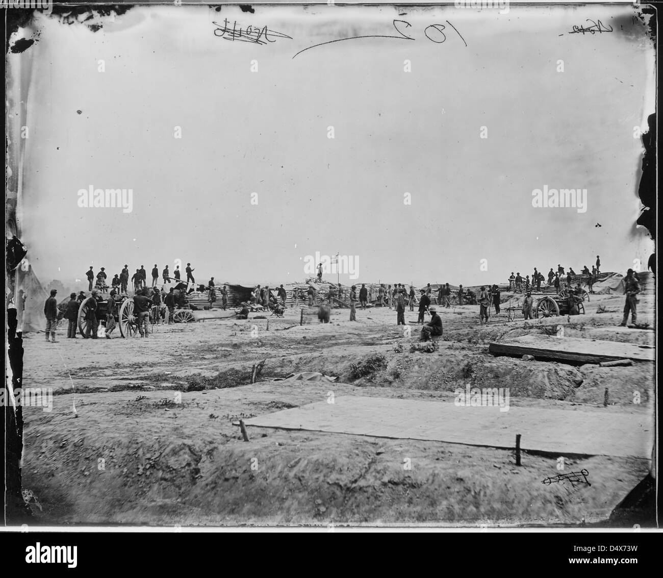 A photograph of the interior of a fort during the U.S. Civil War ...