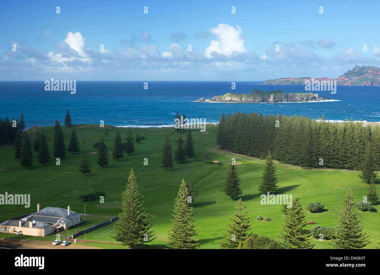 View of Philip Island and Nepean Island with Quality Row in the foreground, Norfolk Island, Australia Stock Photo