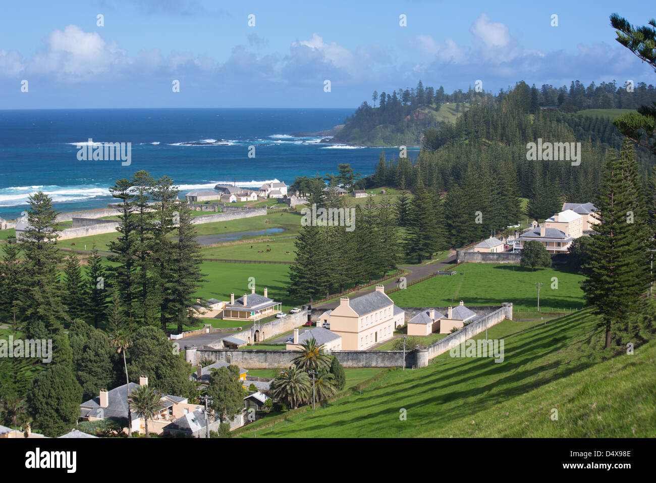 View of Quality Row, Norfolk Island, Australia Stock Photo